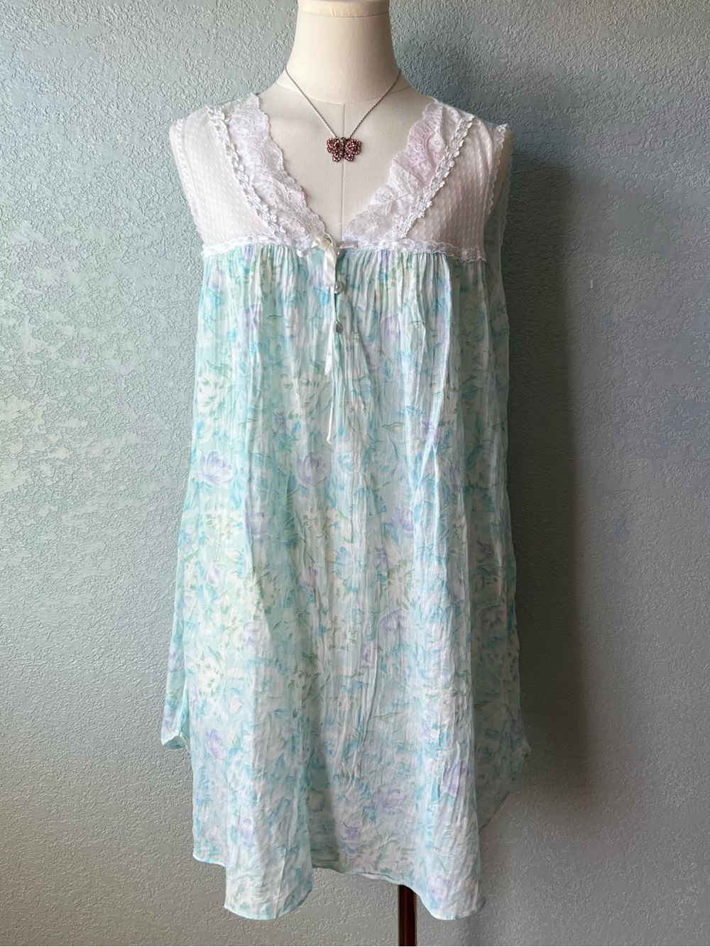 Vintage 90s Floral Lace Nightgown Cottagecore Coquette Prairie Dress Size M
